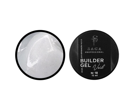 Зображення  Гель для нарощування Saga Builder Gel Veil №18 молочні перли з перламутром та шиммером, 15 мл, Об'єм (мл, г): 15, Колір: 018
