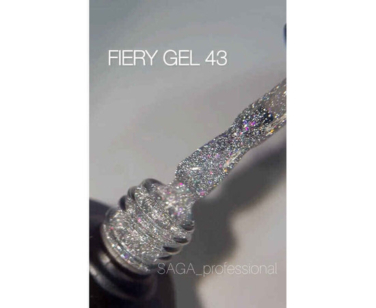 Зображення 2 Гель-лак Saga Fiery Gel №43 сірий зі світловідбиваючими шиммерами та пластівцями поталі, 9 мл, Об'єм (мл, г): 9, Колір: 43