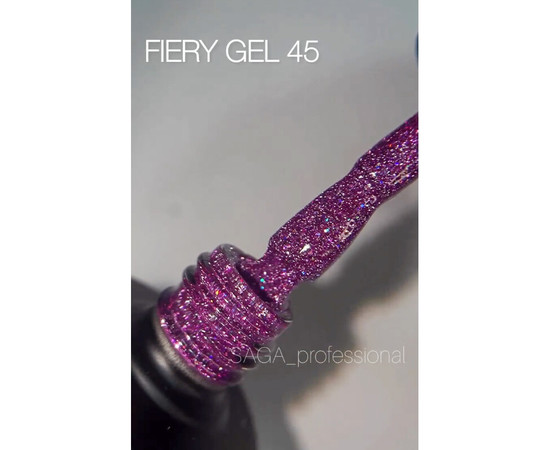 Зображення 2 Гель-лак Saga Fiery Gel №45 фіолетовий зі світловідбиваючими шиммерами та блискітками, 9 мл, Об'єм (мл, г): 9, Колір: 45