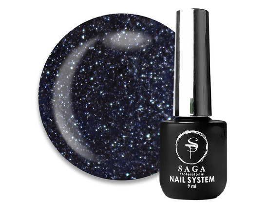 Зображення  Гель-лак Saga Fiery Gel №44 чорний зі світловідбиваючими шиммерами, 9 мл, Об'єм (мл, г): 9, Колір: 44