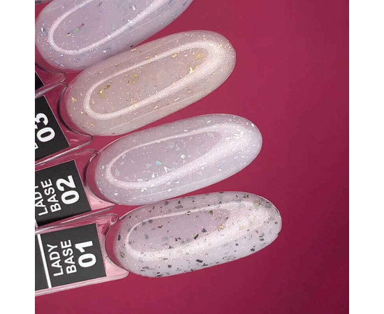 Изображение 2 Камуфлирующая база LUXTON Lady Base №002 молочный с розовым шиммером и голографической поталью, 10 мл, Объем (мл, г): 10, Цвет: 002