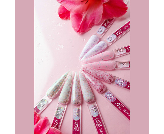 Зображення 2 База камуфлююча для гель-лаку Steffani Cover Base №24 рожевий кисіль з конфетті та стружкою, 9 мл, Об'єм (мл, г): 9, Колір: 24