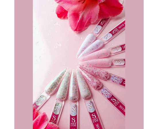 Изображение 2 База камуфлирующая для гель-лака Steffani Cover Base №25 молочный с фиолетовыми конфетти и блестками, 30 мл, Объем (мл, г): 30, Цвет: 25