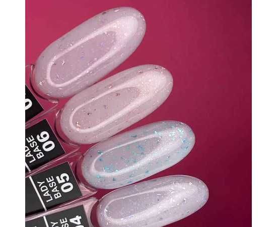 Изображение 2 Камуфлирующая база LUXTON Lady Base №004 молочный с розовым шиммером и голубой и бирюзовой поталью, 15 мл, Объем (мл, г): 15, Цвет: 004