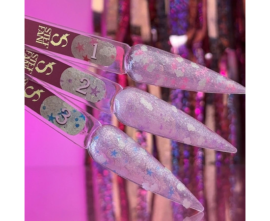 Зображення 2 Топ для гель-лаку без липкого шару Steffani Top Star №02 з бузково-сріблястим фольгованим декором, 17 мл, Об'єм (мл, г): 17, Колір: 02