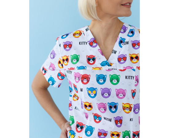 Зображення 3 Медична сорочка жіноча Топаз принт Cats colored р. 50, "БІЛИЙ ХАЛАТ" 126-324-569, Розмір: 50, Цвет: cats colored
