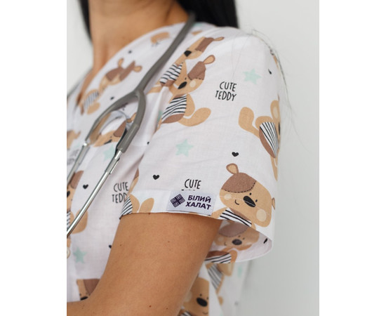 Зображення 3 Медична сорочка жіноча Топаз принт Тедді м'ятний р. 54, "БІЛИЙ ХАЛАТ" 126-332-888, Розмір: 54, Цвет: тедді м'ятний