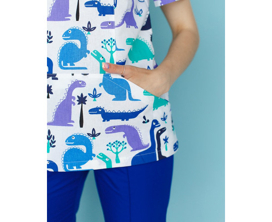 Изображение 3 Медицинская рубашка женская Топаз принт динозавры электрик р. 54, "БЕЛЫЙ ХАЛАТ" 126-334-640, Размер: 54, Цвет: динозавр электрик