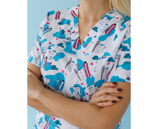 Зображення 3 Медична сорочка жіноча Топаз принт Teeth Smile р. 52, "БІЛИЙ ХАЛАТ" 126-324-626, Розмір: 52, Цвет: teeth smile