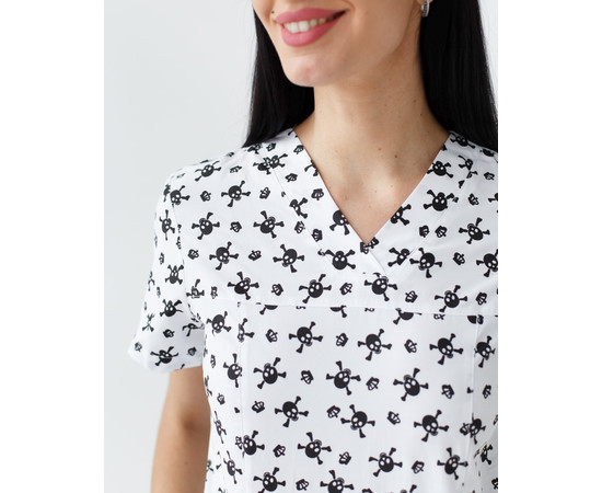 Зображення 3 Медична сорочка жіноча Топаз принт черепа білі р. 40, "БІЛИЙ ХАЛАТ" 164-324-666, Розмір: 40, Цвет: черепа білі