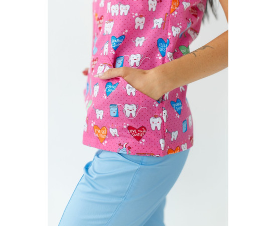 Зображення 4 Медична сорочка жіноча Топаз принт Teeth pink р. 40, "БІЛИЙ ХАЛАТ" 126-337-623, Розмір: 40, Цвет: teeth pink