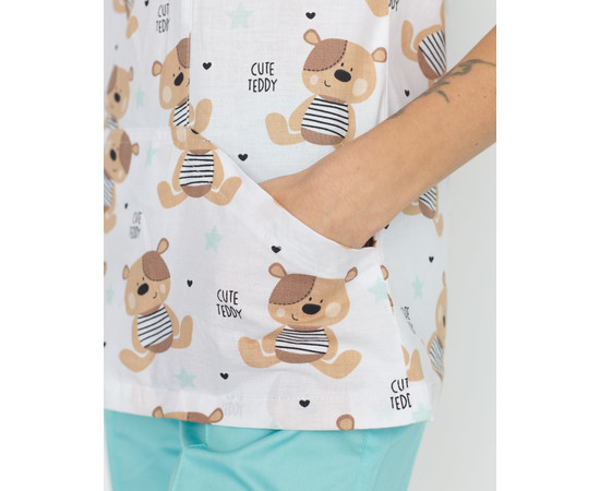 Зображення 4 Медична сорочка жіноча Топаз принт Тедді м'ятний р. 54, "БІЛИЙ ХАЛАТ" 126-332-888, Розмір: 54, Цвет: тедді м'ятний