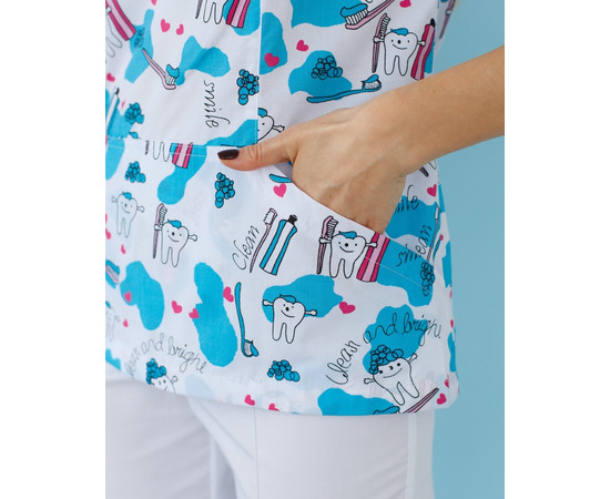 Зображення 4 Медична сорочка жіноча Топаз принт Teeth Smile р. 40, "БІЛИЙ ХАЛАТ" 126-324-626, Розмір: 40, Цвет: teeth smile