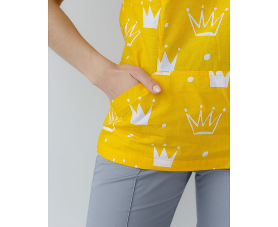 Зображення 5 Медична сорочка жіноча Топаз принт корона жовта р. 40, "БІЛИЙ ХАЛАТ" 126-397-767, Розмір: 40, Цвет: корона жовта
