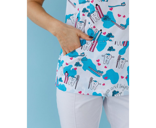 Изображение 5 Медицинская рубашка женская Топаз принт Teeth Smile р. 48, "БЕЛЫЙ ХАЛАТ" 126-324-626, Размер: 48, Цвет: teeth smile