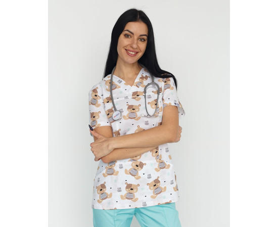 Изображение 5 Медицинская рубашка женская Топаз принт Тедди мятный р. 40, "БЕЛЫЙ ХАЛАТ" 126-332-888, Размер: 40, Цвет: тедди мятный