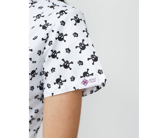 Изображение 5 Медицинская рубашка женская Топаз принт черепа белые р. 42, "БЕЛЫЙ ХАЛАТ" 164-324-666, Размер: 42, Цвет: черепа белые