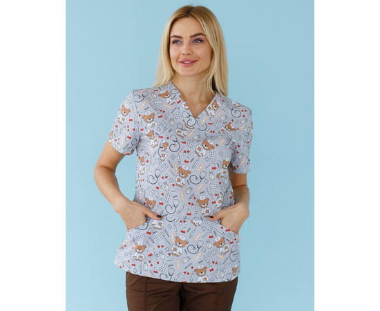 Зображення 6 Медична сорочка жіноча Топаз принт Bear gray р. 54, "БІЛИЙ ХАЛАТ" 126-373-558, Розмір: 54, Цвет: bear gray