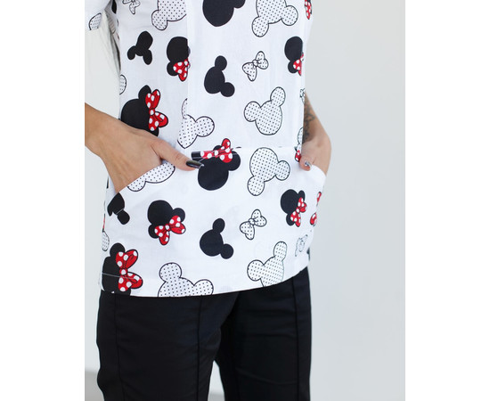 Изображение 6 Медицинская рубашка женская Топаз принт микки черные р. 54, "БЕЛЫЙ ХАЛАТ" 126-324-773, Размер: 54, Цвет: микки черный