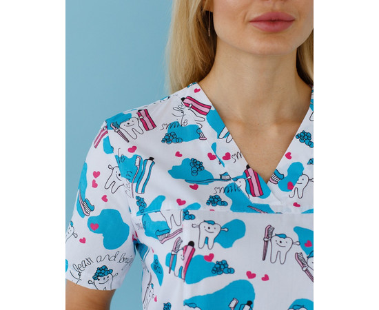 Зображення 7 Медична сорочка жіноча Топаз принт Teeth Smile р. 46, "БІЛИЙ ХАЛАТ" 126-324-626, Розмір: 46, Цвет: teeth smile