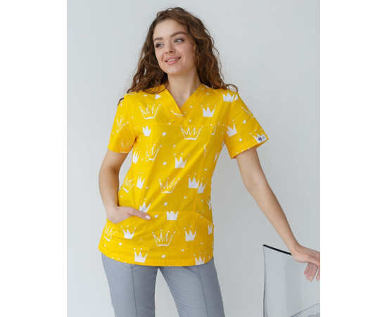 Зображення 7 Медична сорочка жіноча Топаз принт корона жовта р. 54, "БІЛИЙ ХАЛАТ" 126-397-767, Розмір: 54, Цвет: корона жовта