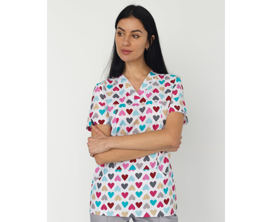 Изображение 7 Медицинская рубашка женская Топаз принт Сердца серый р. 48, "БЕЛЫЙ ХАЛАТ" 126-484-705, Размер: 48, Цвет: сердца серый