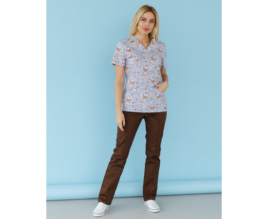 Изображение 7 Медицинская рубашка женская Топаз принт Bear gray р. 52, "БЕЛЫЙ ХАЛАТ" 126-373-558, Размер: 52, Цвет: bear gray