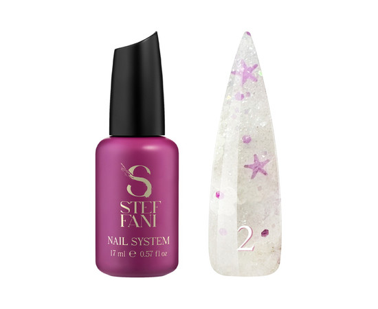 Зображення  Топ для гель-лаку без липкого шару Steffani Top Star №02 з бузково-сріблястим фольгованим декором, 17 мл, Об'єм (мл, г): 17, Колір: 02