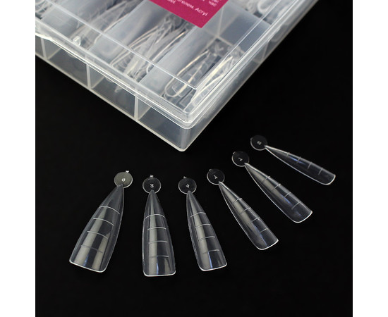 Зображення 3 Верхні форми для нарощування нігтів Steffani ALMOND, мигдаль, з розміткою, прозорі 120 шт