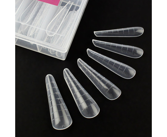 Зображення 3 Верхні форми для нарощування нігтів Steffani ARC ALMOND, арочний мигдаль, з розміткою, прозорі 120 шт