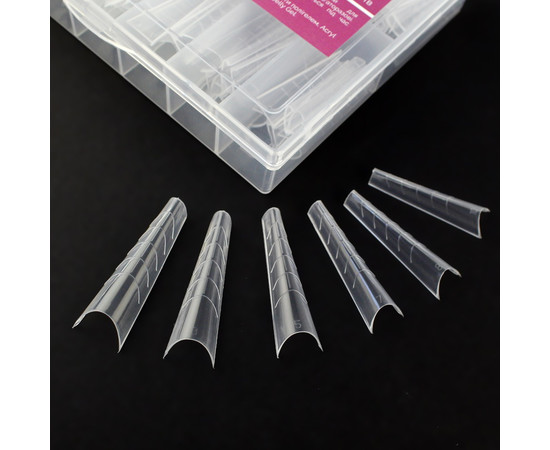 Зображення 3 Верхні форми для нарощування нігтів Steffani ARCHER, арочний квадрат, з розміткою, прозорі 120 шт