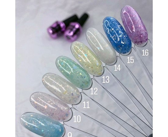 Зображення 2 База камуфлююча Elise Braun Flakes Base №11 блідий вершковий з кольоровими пластівцями поталі, 10 мл, Об'єм (мл, г): 10, Колір: 011