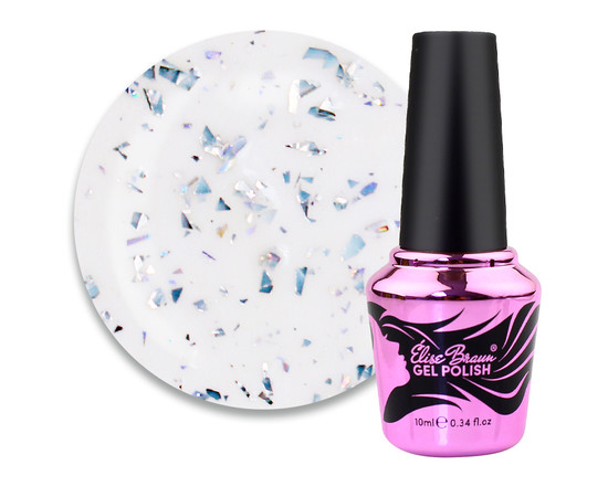 Зображення  База камуфлююча Elise Braun Flakes Base №04 білий з сріблястими пластівцями потали, 10 мл, Об'єм (мл, г): 10, Колір: 004