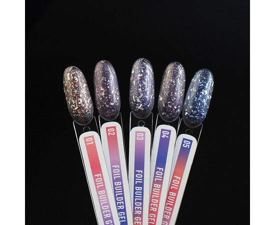 Зображення 2 Біллдер-гель для моделювання нігтів напівпрозорий з поталлю NUB Foil Builder Gel №04, 12 мл, Об'єм (мл, г): 12, Колір: 04