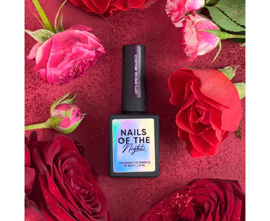 Зображення 4 Nails Of The Night Let’s special Bellucci - бордовий світловідбиваючий гель лак для нігтів, що перекриває в один шар, 10  мл, Об'єм (мл, г): 10, Колір: Bellucci
