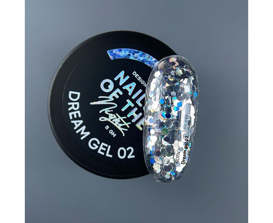 Зображення 2 Nails Of The Night Dream gel 02 - дизайн гель з неймовірними шестигранниками різного розміру та глітеру для нігтів, 5 г, Об'єм (мл, г): 5, Колір: 02