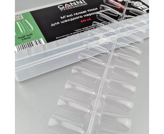 Зображення 2 Гелеві тіпси для швидкого нарощування CANNI Half Full прозорі, 240 шт