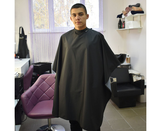 Зображення 2 Накидка перукарська чорна (Кнопки) водостійка Nibano 4901.BL