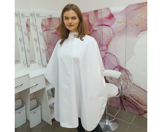 Зображення 2 Накидка перукарська біла (Кнопки) водостійка Nibano 4901.WH