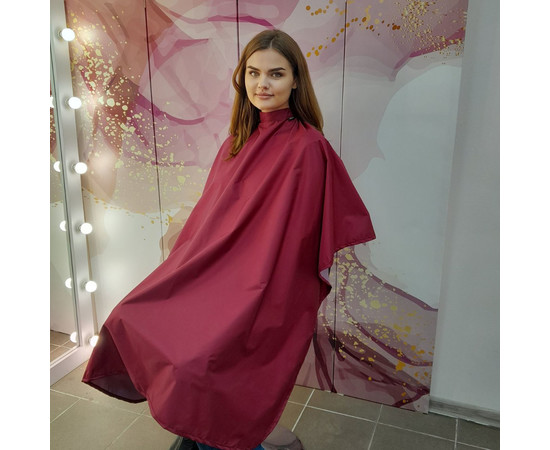 Зображення 2 Накидка перукарська бордова (Кнопки) водостійка Nibano 4901.BU-0