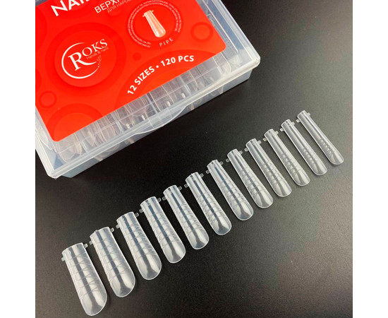 Изображение 2 Верхние формы для наращивания ногтей Roks PIPE, труба, с разметкой, прозрачные 120 шт