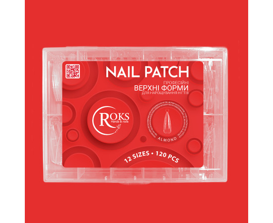 Зображення 2 Верхні форми для нарощування нігтів Roks ALMOND, мигдаль, з розміткою, прозорі 120 шт