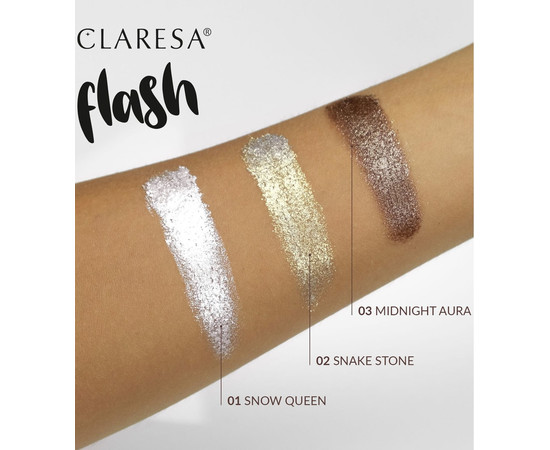 Зображення 4 Блискучі тіні для повік Claresa Flash Eyeshadow 01 Snow Queen, 3 г, Об'єм (мл, г): 3, Колір: 01