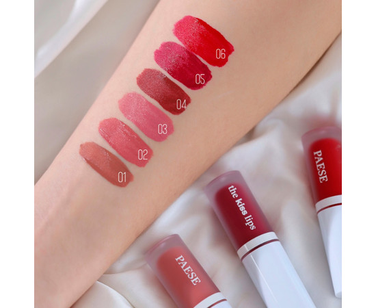 Зображення 5 Рідка помада для губ матова з вітаміном Е Paese The Kiss Lips Liquid Lipstick 06 classic red, 3.4 мл, Об'єм (мл, г): 3.4, Колір: 06