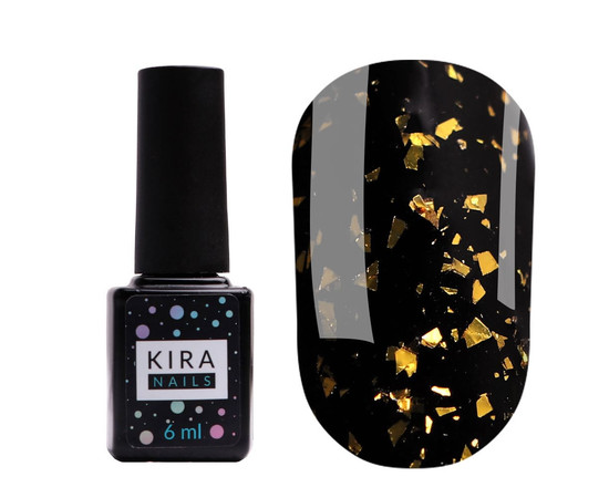 Зображення 2 Kira Nails No Wipe Top Gold Shard – топ без липкого шару із золотою поталлю, 6 мл