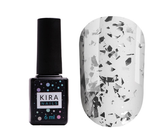 Зображення 2 Kira Nails No Wipe Top Silver Shard – топ без липкого шару зі срібною поталлю, 6 мл