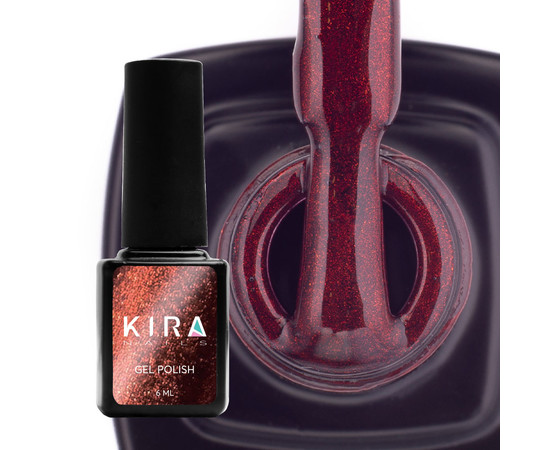 Изображение 2 Гель-лак Kira Nails Cat Eye №004 (бордово-коричневый, магнитный), 6 мл, Объем (мл, г): 6, Цвет: 004