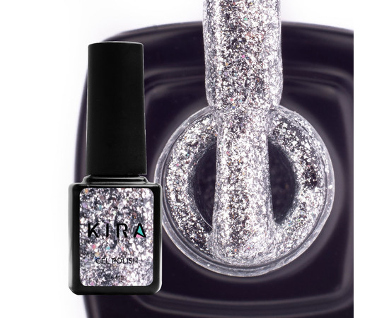 Изображение 2 Гель-лак Kira Nails 24 Karat №002 (серебро с разноцветными блестками), 6 мл, Объем (мл, г): 6, Цвет: 002
