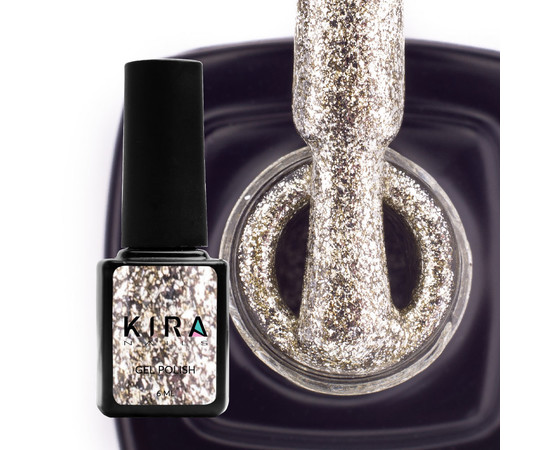 Зображення 2 Гель-лак Kira Nails 24 Karat №003 (біле золото з великою кількістю блискіток), 6 мл, Об'єм (мл, г): 6, Колір: 003
