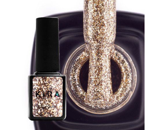 Изображение 2 Гель-лак Kira Nails 24 Karat №005 (золото шампань с большим количеством блесток), 6 мл, Объем (мл, г): 6, Цвет: 005